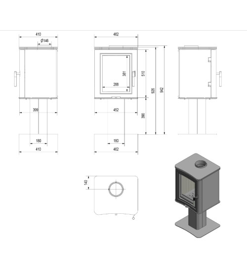 Poele à bois K5 sur pied 7Kw