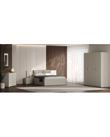 Chambre complète EMMA lit + 2 chevets + commode + armoire Pin