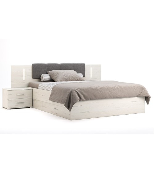 Chambre complète EMMA lit + 2 chevets + commode + armoire Pin