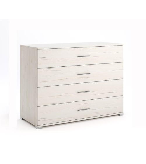 Chambre complète EMMA lit + 2 chevets + commode + armoire Pin