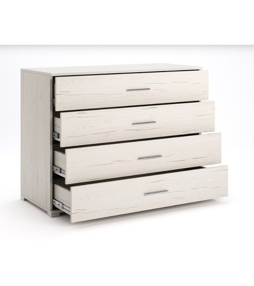 Chambre complète EMMA lit + 2 chevets + commode + armoire Pin