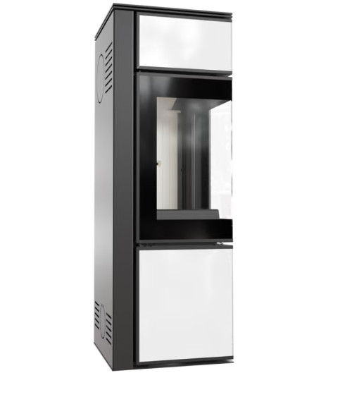 Stufa a legna TORA 8Kw pannello di vetro bianco