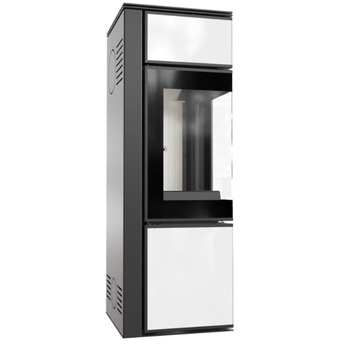 Estufa de leña TORA 8Kw panel de cristal blanco