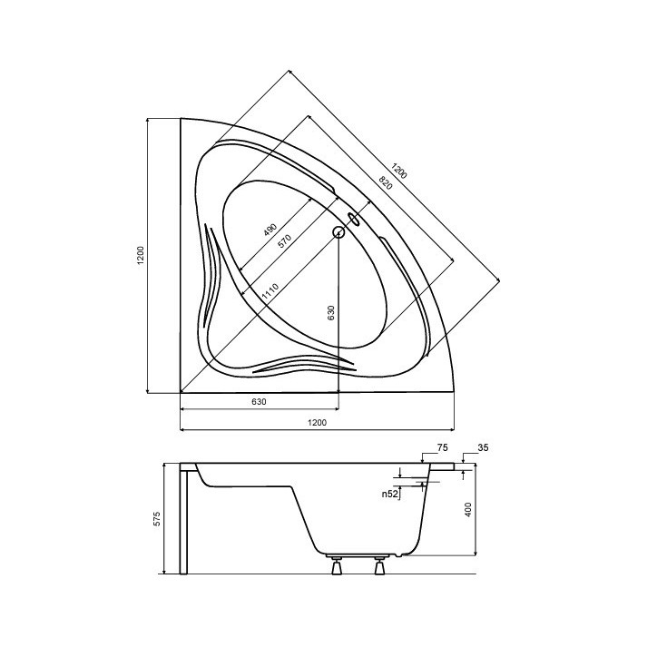 MIA MINI Eckbadewanne 120x120/130x130 cm, inklusive Schürze