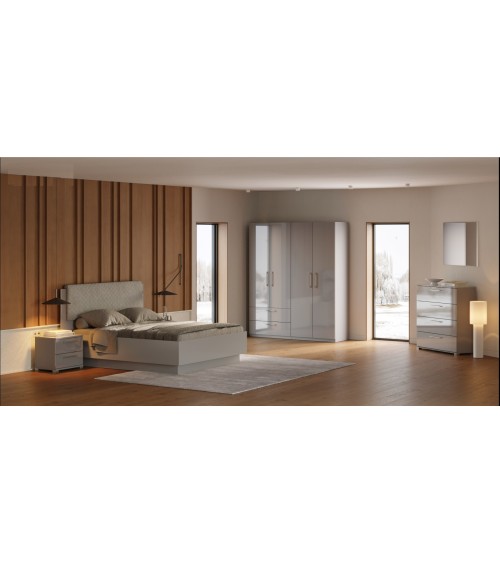 Chambre complète MAGGY Gris Chinchilla Brillant