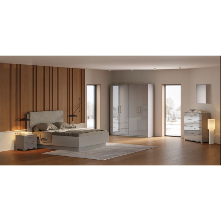 Chambre complète MAGGY Gris Chinchilla Brillant