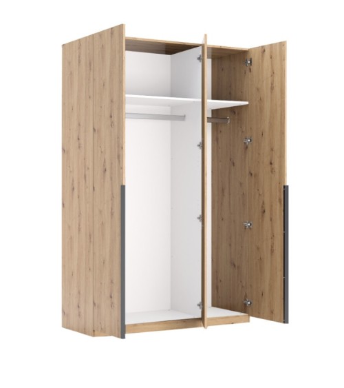 Chambre complète TEDDY lit + 2 chevets + commode + armoire 3 portes chêne