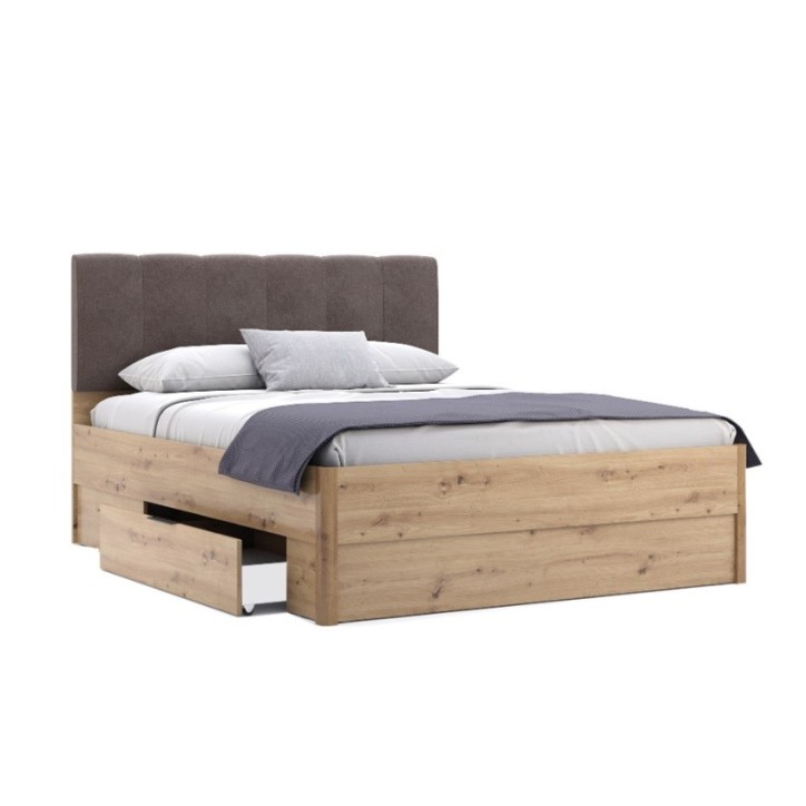 Chambre complète TEDDY lit + 2 chevets + commode + armoire 3 portes chêne Chambre complète TEDDY lit + 2 chevets + commode + armoire 3 portes chêne