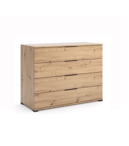 Chambre complète TEDDY lit + 2 chevets + commode + armoire 3 portes chêne