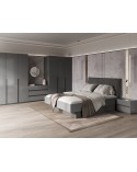 Chambre complète TEO lit + 2 chevets + commode + armoire 4 portes anthracite