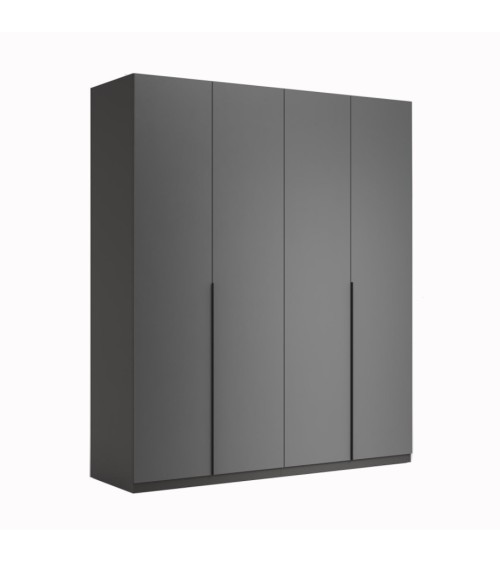Chambre complète TEO lit + 2 chevets + commode + armoire 4 portes anthracite
