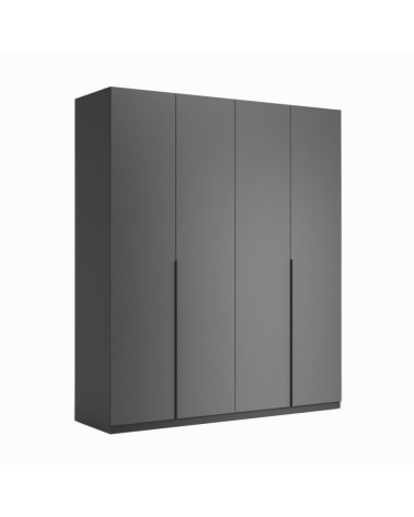 Chambre complète TEO lit + 2 chevets + commode + armoire 4 portes anthracite