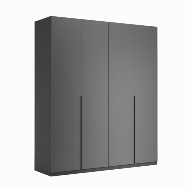 Chambre complète TEO lit + 2 chevets + commode + armoire 4 portes anthracite