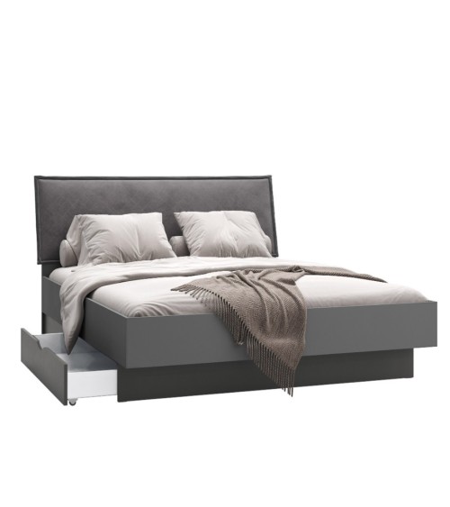 Chambre complète TEO lit + 2 chevets + commode + armoire 4 portes anthracite