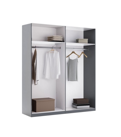Chambre complète TEO lit + 2 chevets + commode + armoire 4 portes anthracite