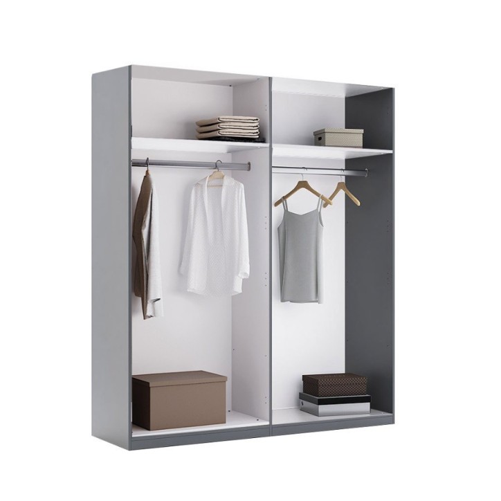 Chambre complète TEO lit + 2 chevets + commode + armoire 4 portes anthracite