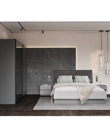 Chambre TEO lit + 2 chevets + commode anthracite