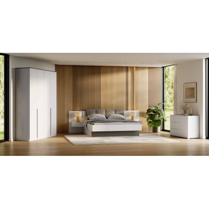 Chambre BARTON -  1 commode, 2 chevets, 1 armoire 160x200 cm