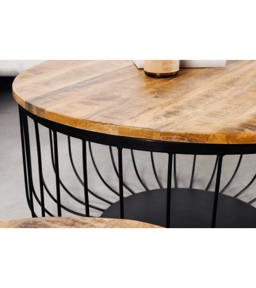 2 tables basses STORAGE en bois de manguier naturel et métal