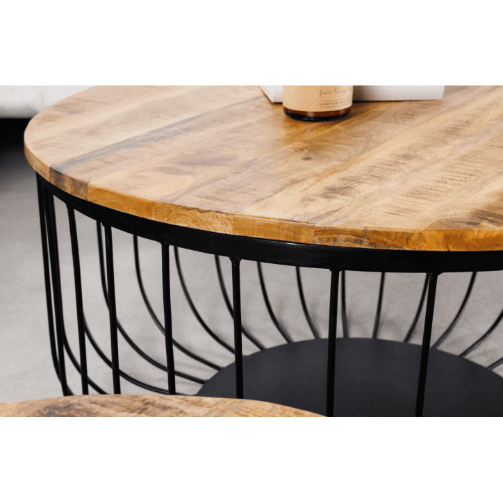 2 tables basses STORAGE en bois de manguier naturel et métal