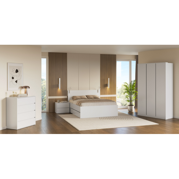 Chambre TIBO - 1 commode, 2 chevets, 1 armoire 160x200 cm Chambre TIBO - 1 commode, 2 chevets, 1 armoire 160x200 cm
