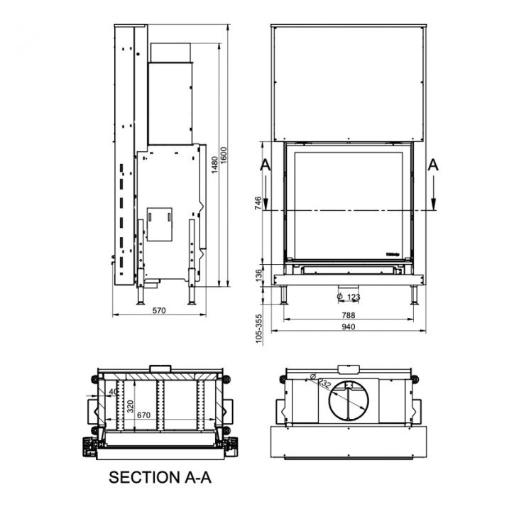 Inserto per caminetto KFD Linea  V 1080 3.0, 15 kW