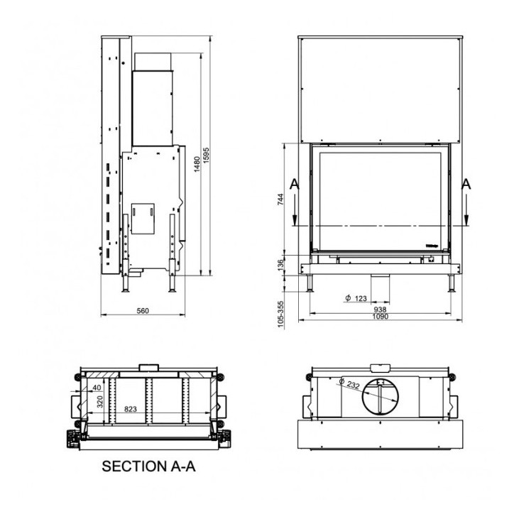 Inserto per caminetto KFD Linea V 1190 3.0, 16 kW