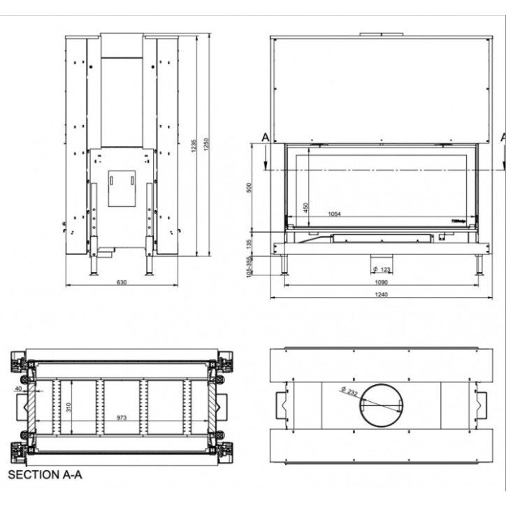 Inserto per caminetto KFD Linea DF H 1180 3.0, 20 kW doppi vetri