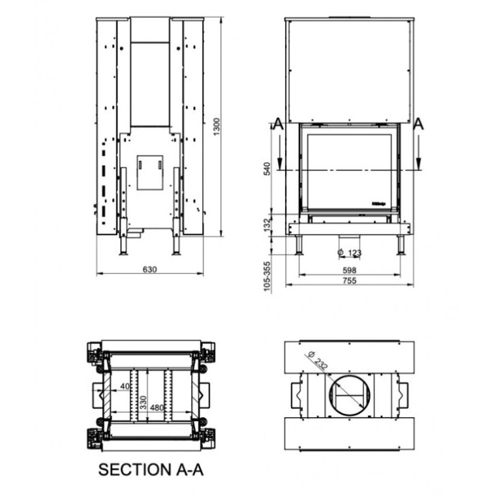 Insertable de chimenea KFD Linea DF V 810 3.0, 12 kW doble cristal