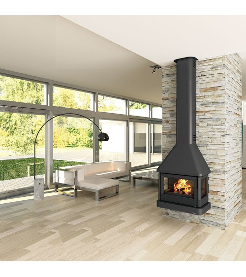 Poêle à bois ANACO 3 faces vitrées avec turbine 13 kW