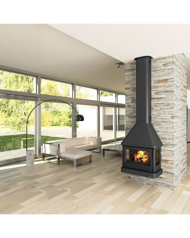 Poêle à bois ANACO 3 faces vitrées avec turbine 13 kW