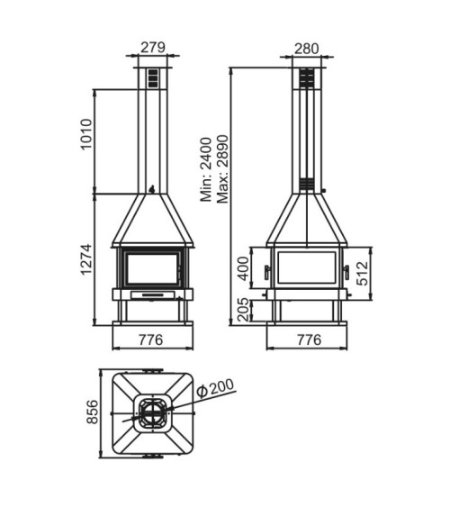 Poêle à bois CABIMAS 4 faces vitrées 16 kW