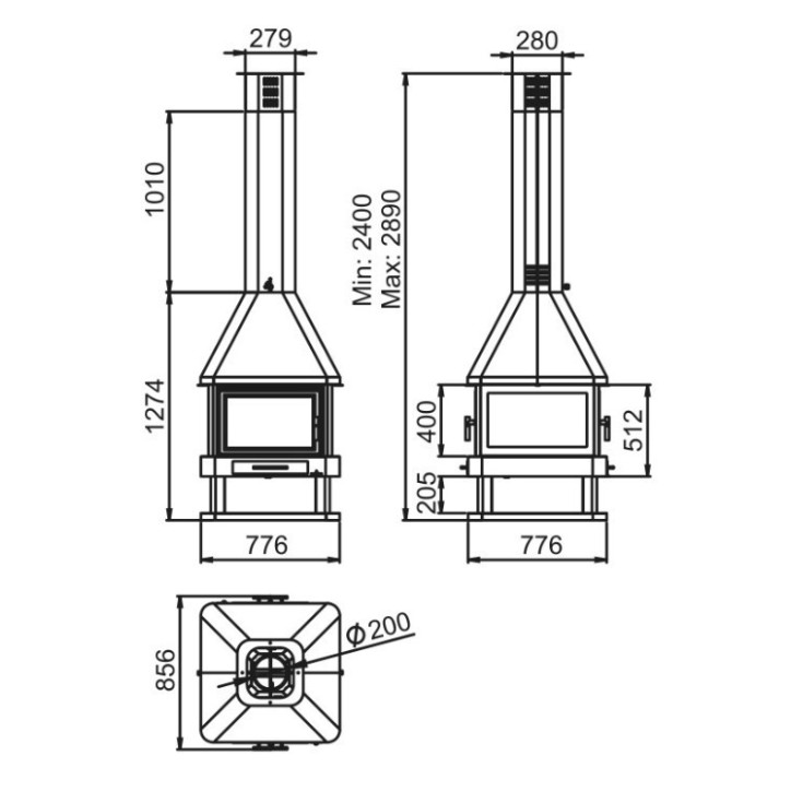 Poêle à bois CABIMAS 4 faces vitrées 16 kW Poêle à bois CABIMAS 4 faces vitrées 16 kW