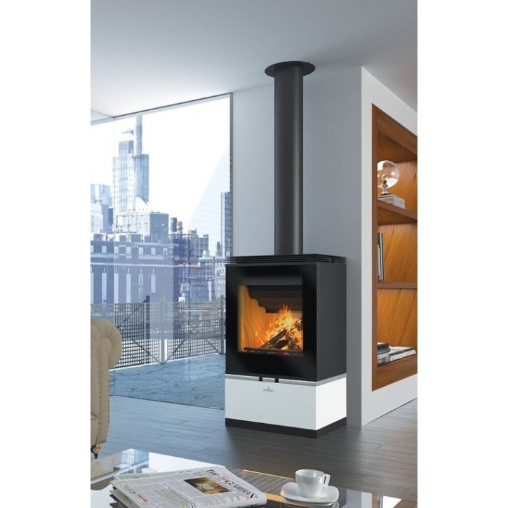 Poêle à bois avec turbines Louvre couleur noir et blanc 11 kW Poêle à bois avec turbines Louvre couleur noir et blanc 11 kW