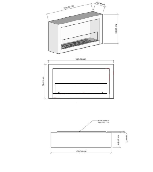 Cheminée BIOETHANOL MURALE 100 CM