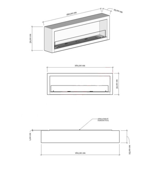 LAREIRA DE PAREDE BIOETANOL 160 CM