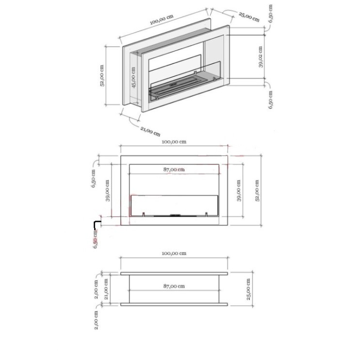 Lareira BIOETANOL dupla face 100 cm