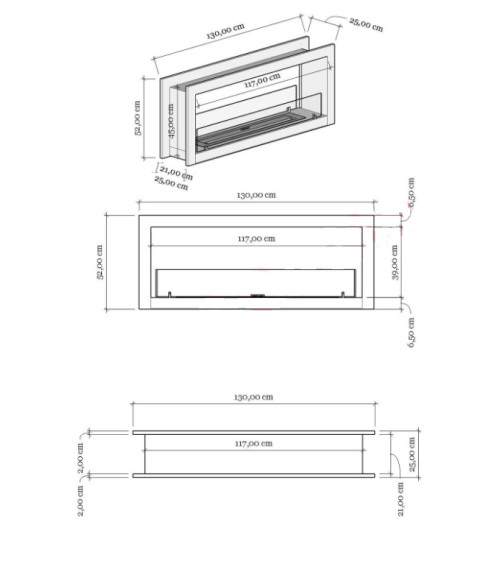 Lareira BIOETANOL dupla face 130 cm