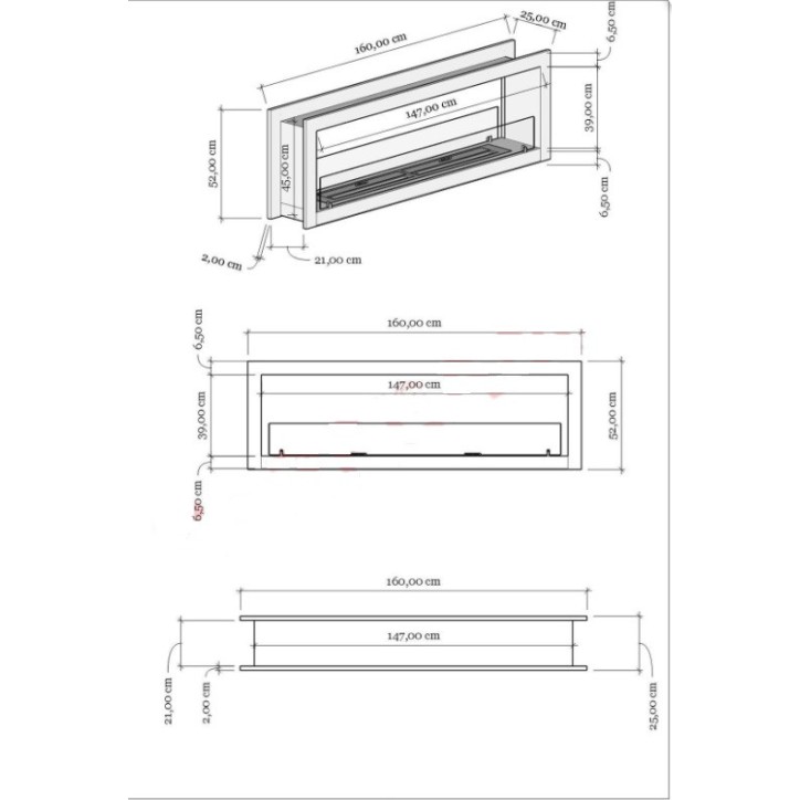 Cheminée BIOETHANOL double face 160 cm