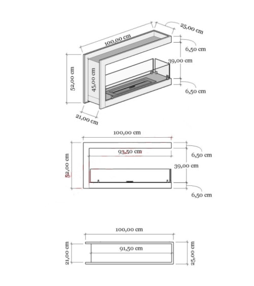 Lareira BIOETANOL U dupla face 100 cm