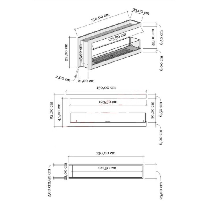 Cheminée BIOETHANOL U double face 130 cm