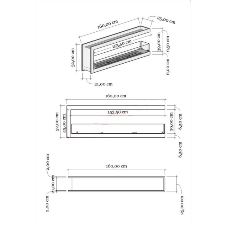 Cheminée BIOETHANOL U double face 160 cm