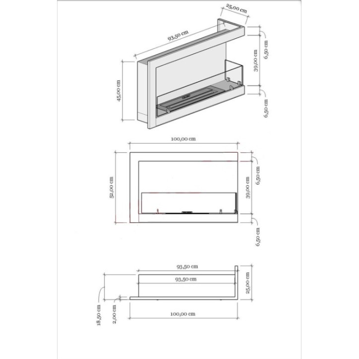 CHIMENEA DE PARED DE BIOETANOL 100 CM esquina derecha CHIMENEA DE PARED DE BIOETANOL 100 CM esquina derecha