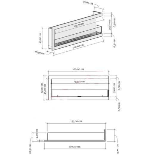 CHIMENEA DE PARED DE BIOETANOL 160 CM esquina derecha