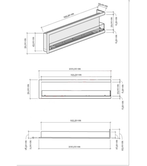 CHIMENEA DE PARED DE BIOETANOL 200 CM esquina derecha
