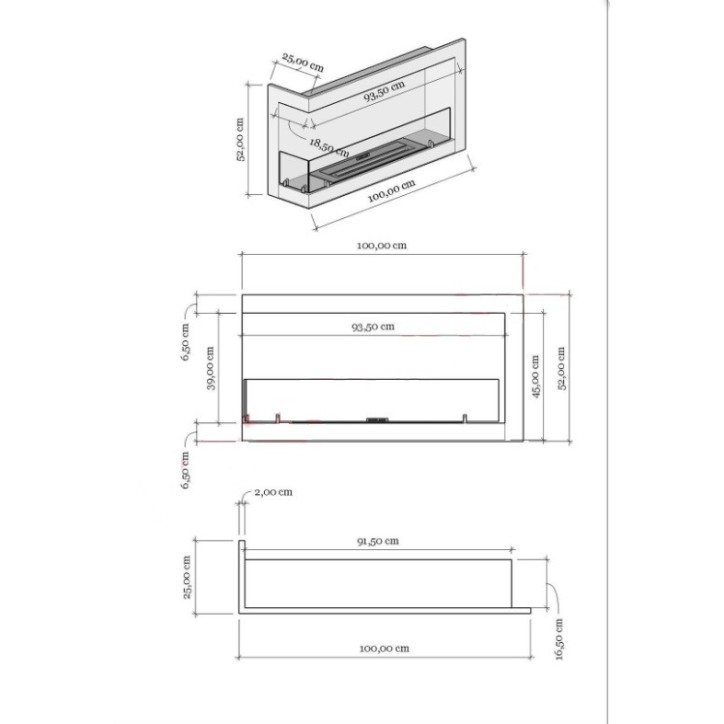 LAREIRA DE PAREDE BIOETANOL 100 CM Esquina esquerda LAREIRA DE PAREDE BIOETANOL 100 CM Esquina esquerda