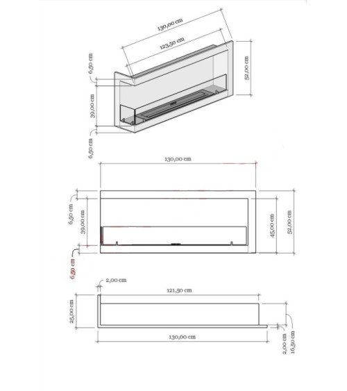 LAREIRA DE PAREDE BIOETANOL 130 CM Esquina esquerda