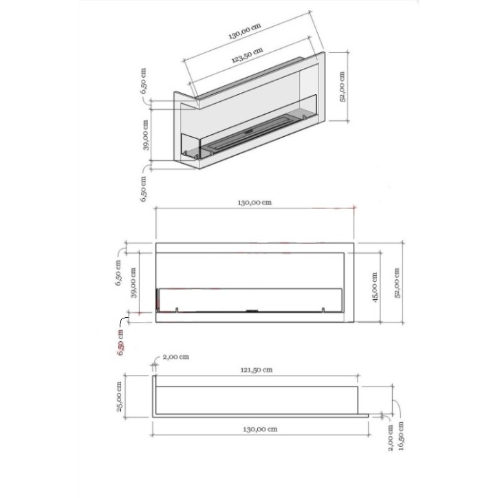 CHIMENEA DE PARED DE BIOETANOL 130 CM esquina izquierda