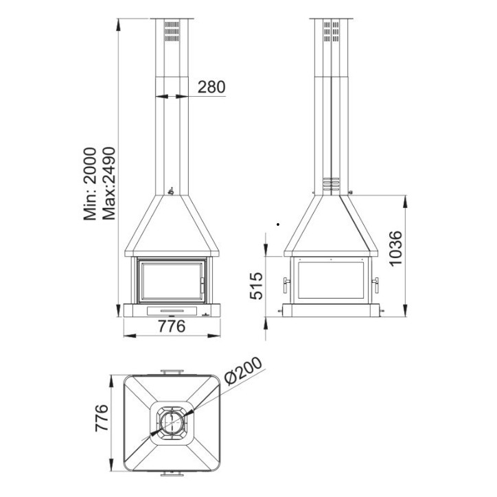 Poêle à bois CABIMAS II 4 faces vitrées 16 kW Poêle à bois CABIMAS II 4 faces vitrées 16 kW