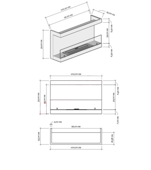 LAREIRA DE PAREDE BIOETANOL 100 CM abertura lateral dupla